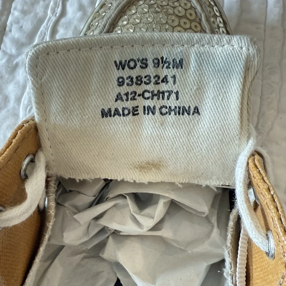 SPERRY Boat Shoes Gold Sequins Fisherman Festive Women's Top‎ Sider Size 9.5 M
